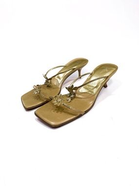 Giuseppe Zanotti Gold Floral Embellished Kitten Heels